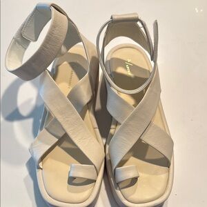 Anthropologie Cream Ankle Strap Sandals